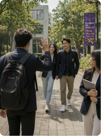 Mahasiswa berjalan di kampus